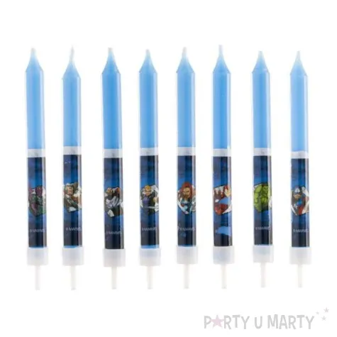 swieczki na tort avengers niebieskie dekora 9 cm 8 szt