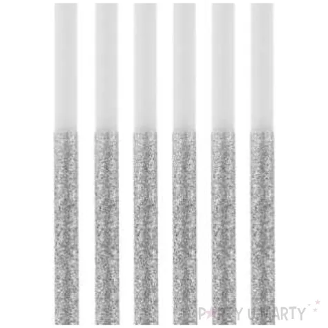 swieczki na tort brokatowe srebrne godan 14 5 cm 16 szt