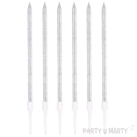 swieczki na tort brokatowe srebrny partypal 6 szt
