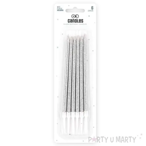 swieczki na tort brokatowe srebrny partypal 6 szt