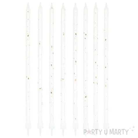 swieczki na tort classic dlugie bialy zloty partypal 8 szt