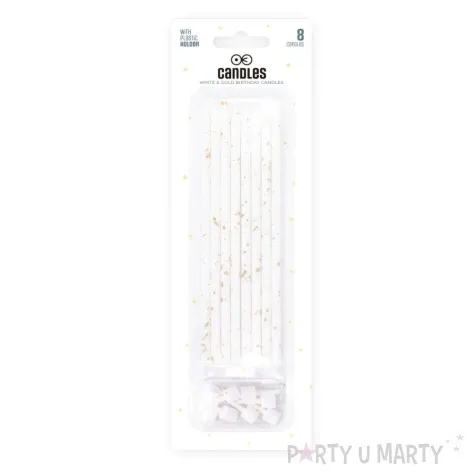 swieczki na tort classic dlugie bialy zloty partypal 8 szt
