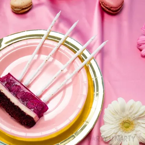 swieczki na tort classic dlugie bialy zloty partypal 8 szt