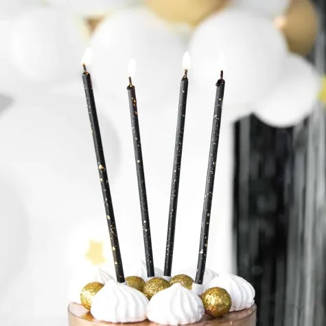 swieczki na tort classic dlugie czarno zloty partypal 8 szt