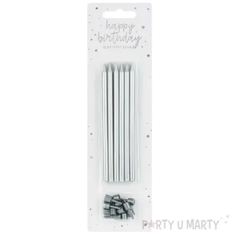 swieczki na tort classic srebrne partydeco 12 szt