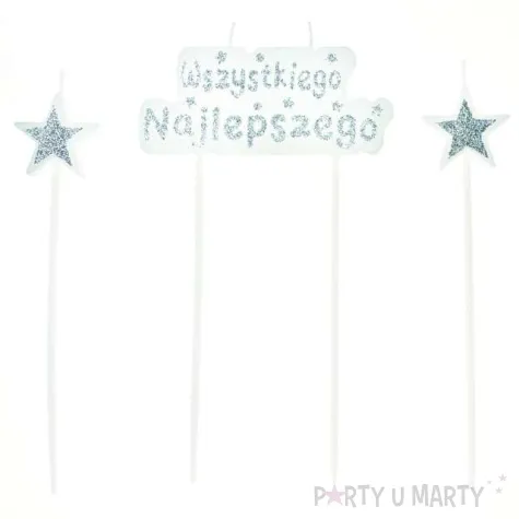 swieczki na tort gwiazdki wszystkiego najlepszego srebrne partypal 3 szt