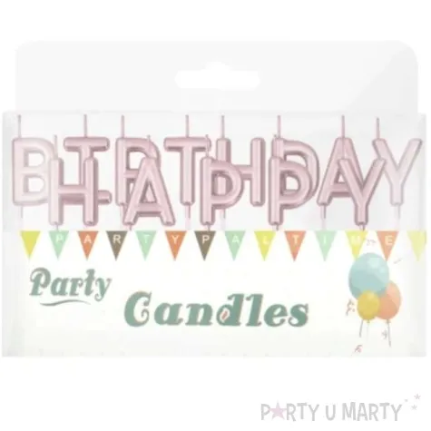 swieczki na tort happy birthday rozowe zlote partypal 7 cm