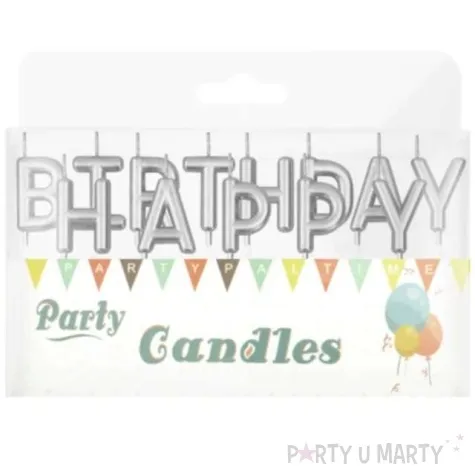 swieczki na tort happy birthday srebrne partypal 7 cm