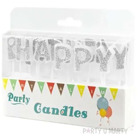 swieczki na tort happy birthday srebrne partypal