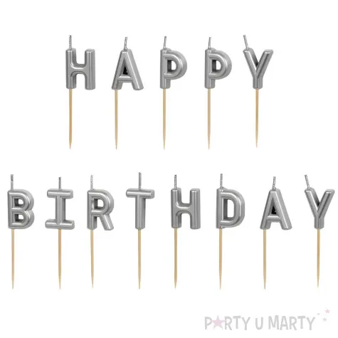 swieczki na tort happy birthday srebrny partydeco 7 cm 13 szt