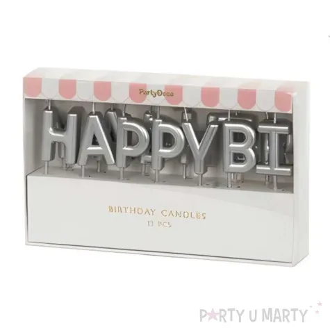 swieczki na tort happy birthday srebrny partydeco 7 cm 13 szt