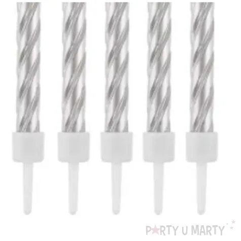 swieczki na tort happy birthday zakrecone srebrne 8 cm 16 szt