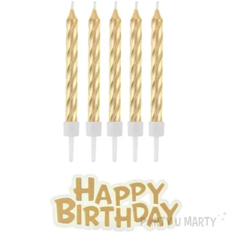 swieczki na tort happy birthday zakrecone zloty godan 8 cm 16 szt