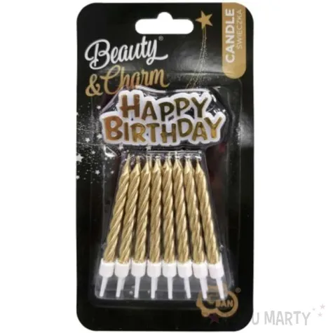 swieczki na tort happy birthday zakrecone zloty godan 8 cm 16 szt