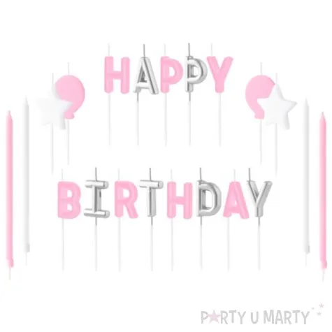 swieczki na tort happy birthday zestaw rozowy partypal