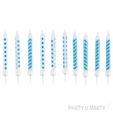 swieczki na tort kropki i zygzak niebieski amscan 10 szt