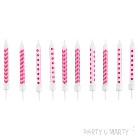 swieczki na tort kropki i zygzak rozowy amscan 10 szt
