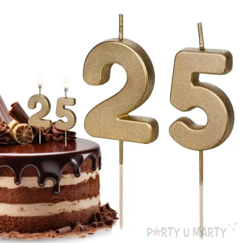 swieczki na tort liczba 25 zloty 4 5 cm 2 szt