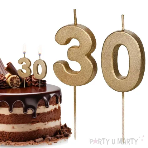 swieczki na tort liczba 30 zloty 4 5 cm 2 szt