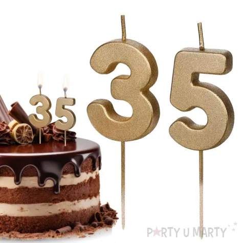 swieczki na tort liczba 35 zloty 4 5 cm 2 szt