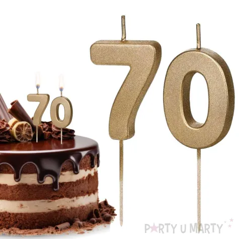 swieczki na tort liczba 70 zloty 4 5 cm 2 szt