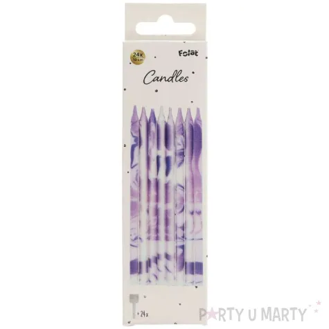 swieczki na tort marmurkowe fiolet folat 10 cm 24 szt