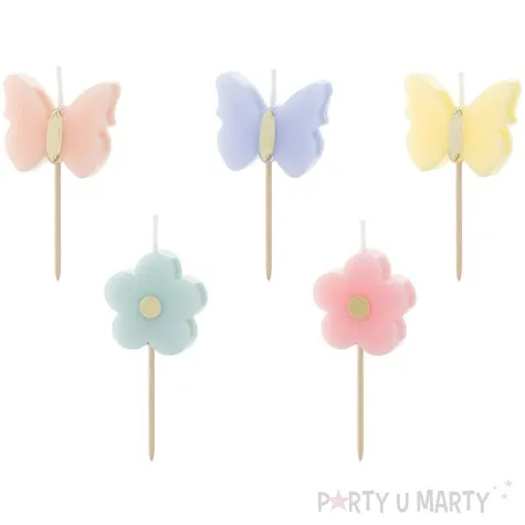 swieczki na tort motyle i kwiaty partydeco 3 5 cm 5 szt