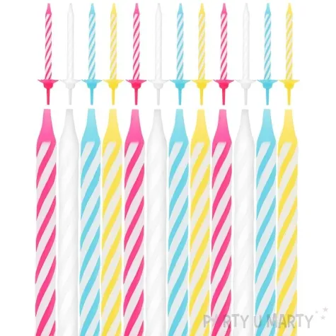 swieczki na tort paski z podstawkami mix godam 6 cm 24 szt