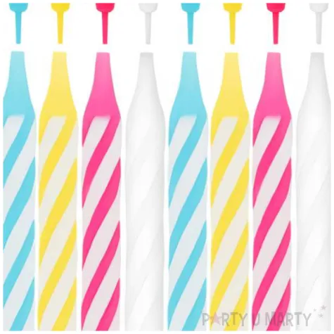 swieczki na tort paski z podstawkami mix godam 6 cm 24 szt