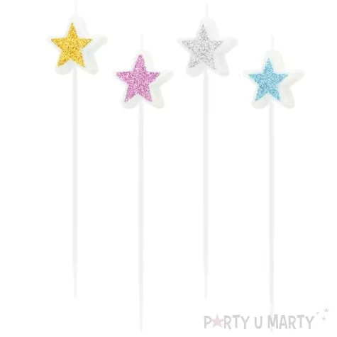 swieczki na tort pikery gwiazdki brokatowe mix partypal 4 szt