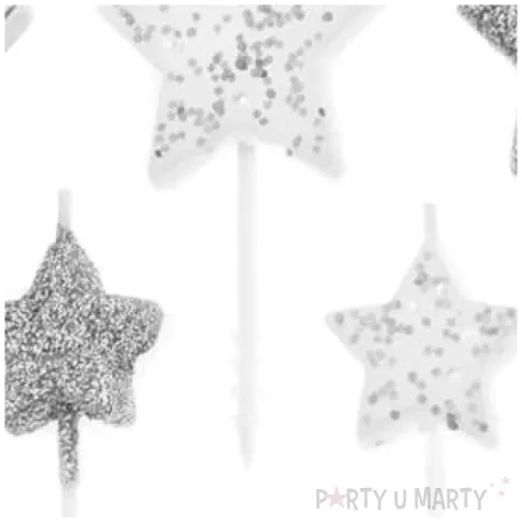 swieczki na tort pikery gwiazdki srebrne partypal 5 szt