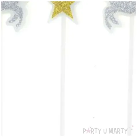 swieczki na tort pikery konie z gwiazdkami srebrno zlote partypal 3 szt