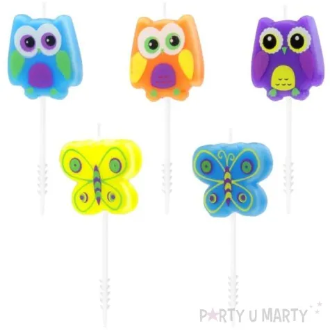 swieczki na tort pikery sowy i motylki mix partypal 5 szt