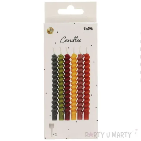 swieczki na tort zakrecone pastelowe ciemne mix folat 12 szt