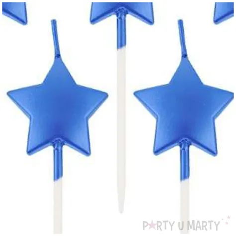 swieczki pikery gwiazdki niebieskie metaliczne godan 5 szt