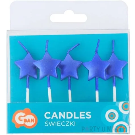 swieczki pikery gwiazdki niebieskie metaliczne godan 5 szt