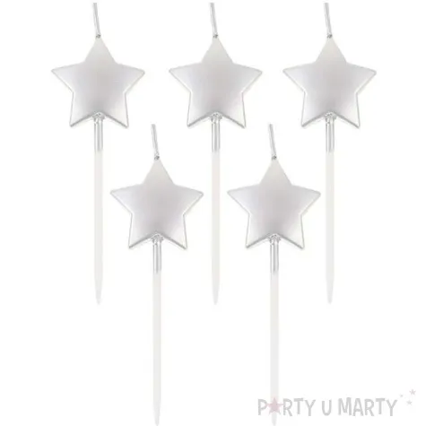 swieczki pikery gwiazdki srebrne metaliczne godan 5 szt