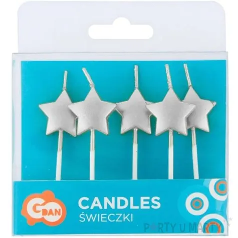 swieczki pikery gwiazdki srebrne metaliczne godan 5 szt