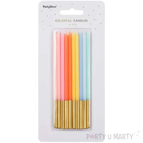 swieczki urodzinowe classic pastelowe zlote partydeco 14 cm 10 szt