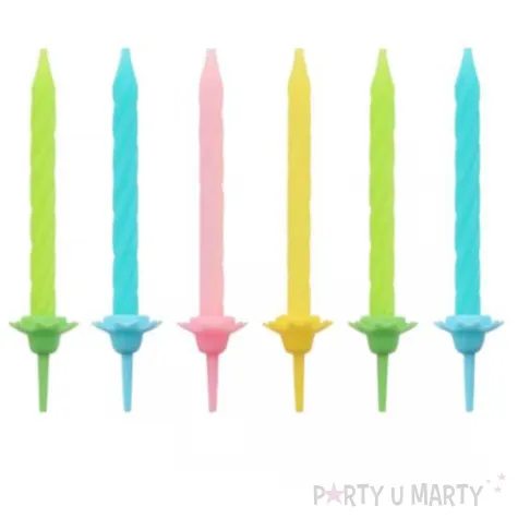 swieczki urodzinowe pastelowy mix z podstawkami godan 6 cm 12 szt