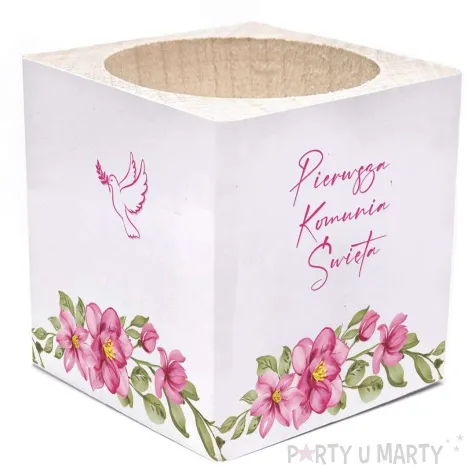 swiecznik komunia swieta rozowe serce 4 7x4 8 cm