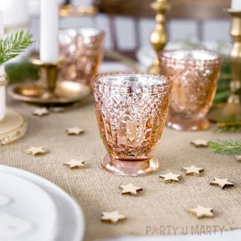 swiecznik ornament rozowo zloty partydeco szklany 8x7 cm 4 szt