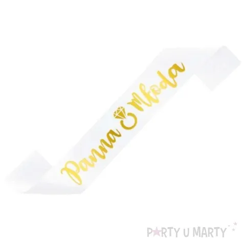 szarfa satynowa panna mloda bialo zlota partypal