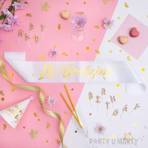 szarfa urodzinowa 18 urodziny biala partpal 160 cm