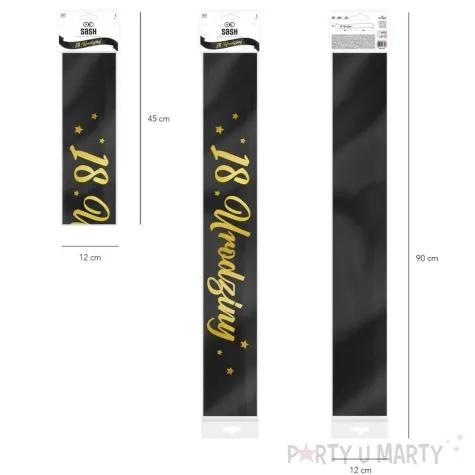 szarfa urodzinowa 18 urodziny czarny partypal 160 cm