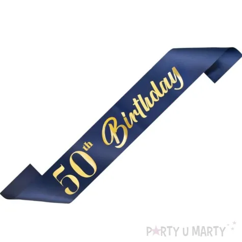 szarfa urodzinowa 50th birthday granatowa partypal 160 cm