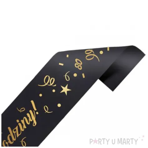 szarfa urodzinowa 80 urodziny glamour czarno zlota 160 cm