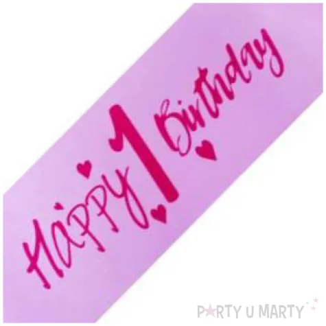 szarfa urodzinowa happy 1 birthday rozowy godan 40 cm