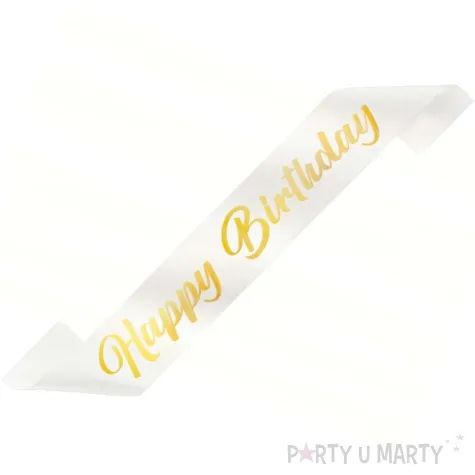 szarfa urodzinowa happy birthday biala partypal 160 cm