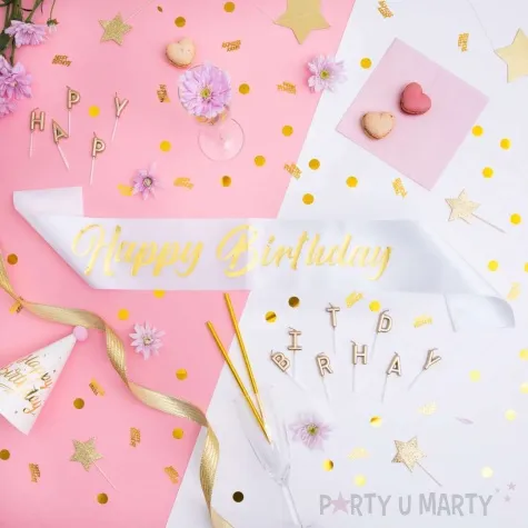 szarfa urodzinowa happy birthday biala partypal 160 cm